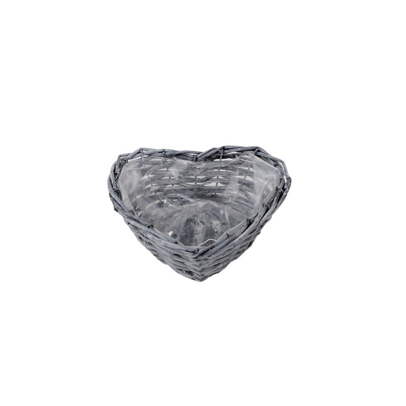 szív alakú hasított vessző tál szürke 18x18x7cm