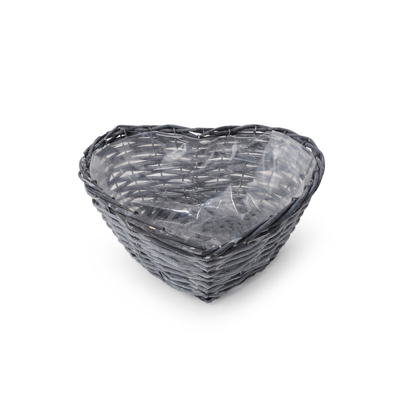 szív alakú hasított vessző tál szürke 27x27x10cm