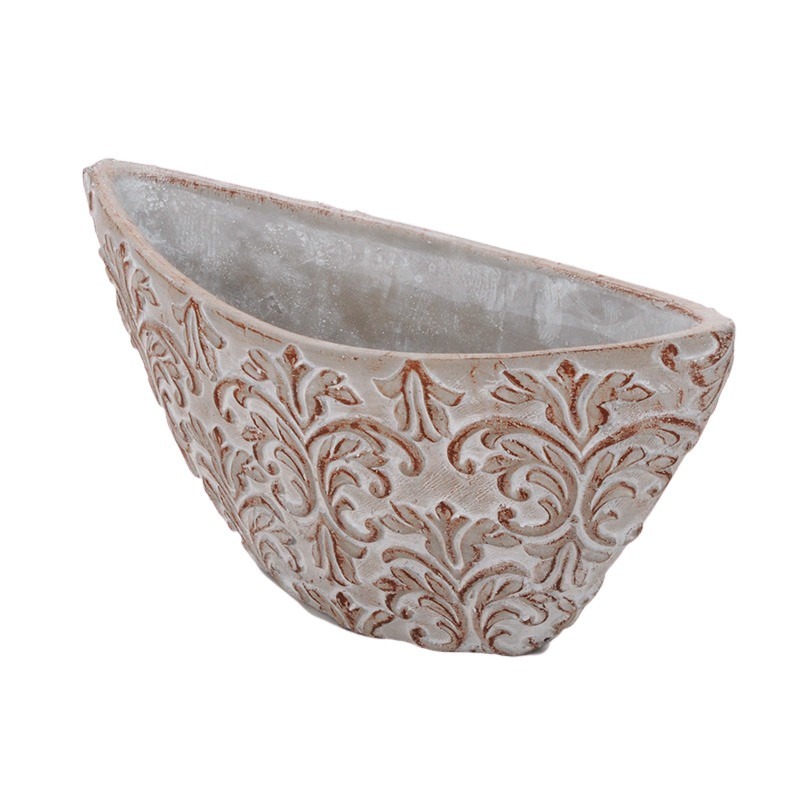 csónak alakú Tendril kő tál antikolt szürke - barna 25,5x10,5x13cm