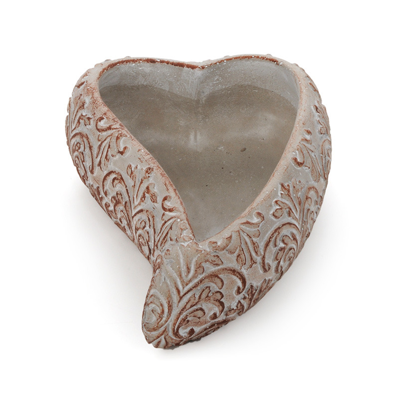 nyújtott szív alakú Tendril kő tál antikolt szürke - barna 27x11x7,5cm