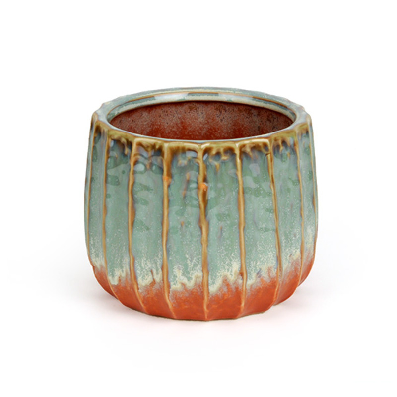 Lava kerámia kaspó antikolt zöld-barna 13,5x11,5cm