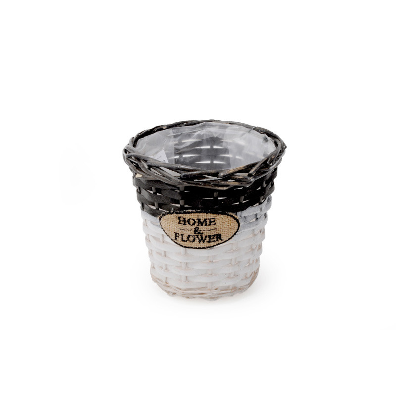 hasított fa kaspó felirattal fehér-szürke 17x14cm