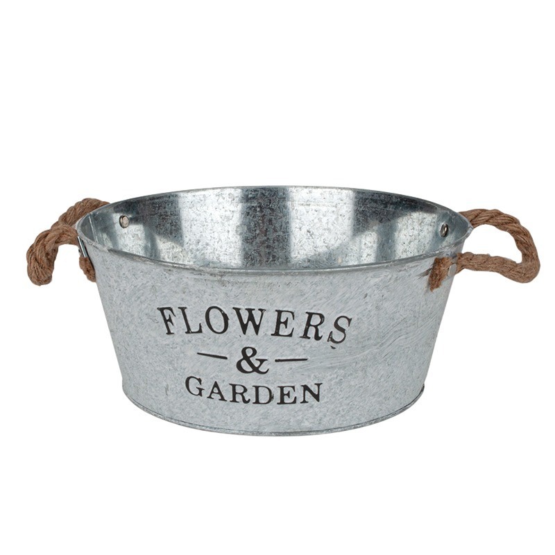 feliratos fém tál kötél füllel antikolt szürke 25x10,5cm