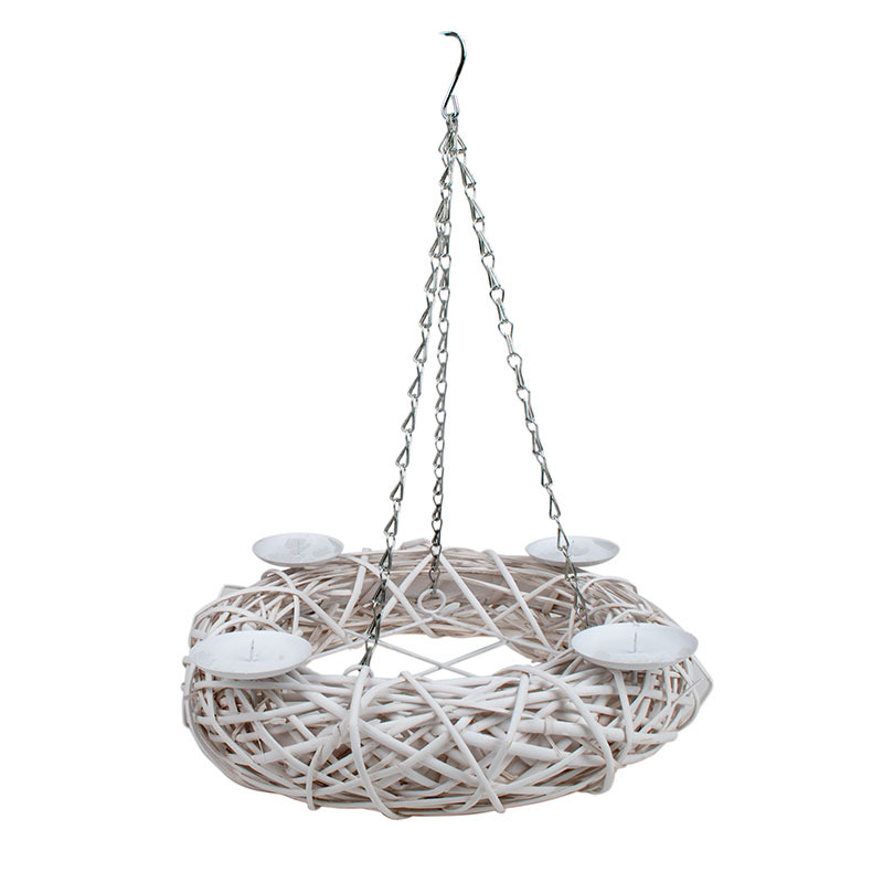 akasztós mécsestartó koszorú alapon négy gyertyatüskével fehér 33cm