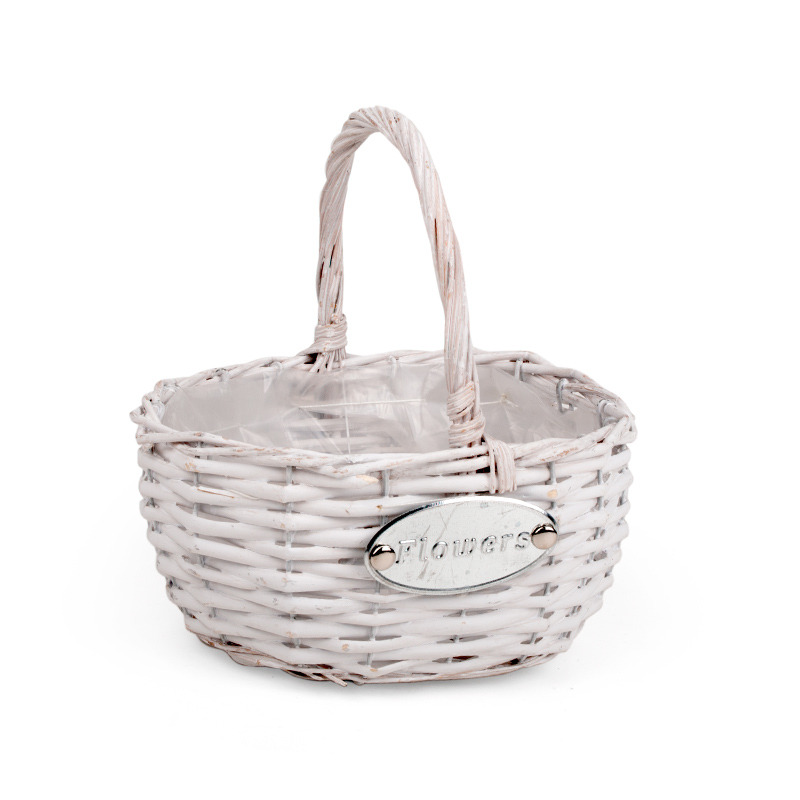 ovális hasított vessző füles kosár Flower felirattal fehér 20x16x11/23cm