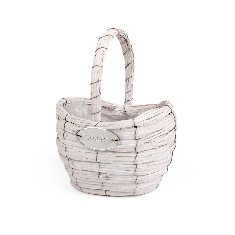 ovális hasított fa füles kosár fehér 21x17x15,5/29cm