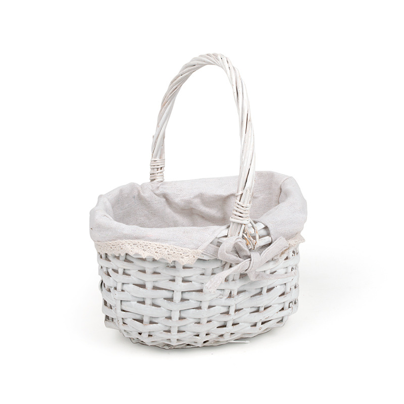 ovális hasított vessző füles kosár fehér textil béléssel 21x18x12/27cm
