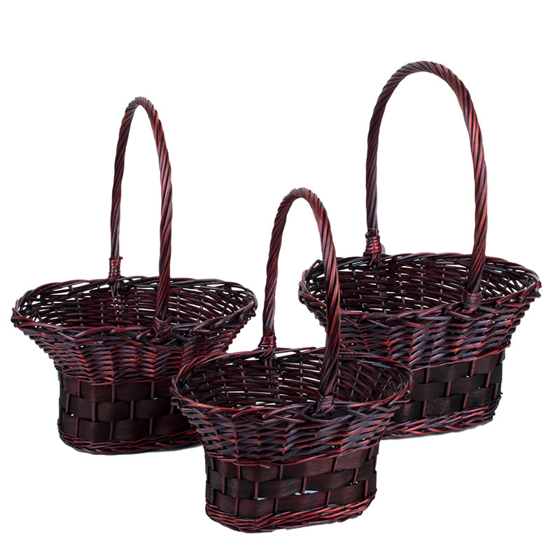 ovális füles kosár szett vörösesbarna 38x30x22/57cm S/3