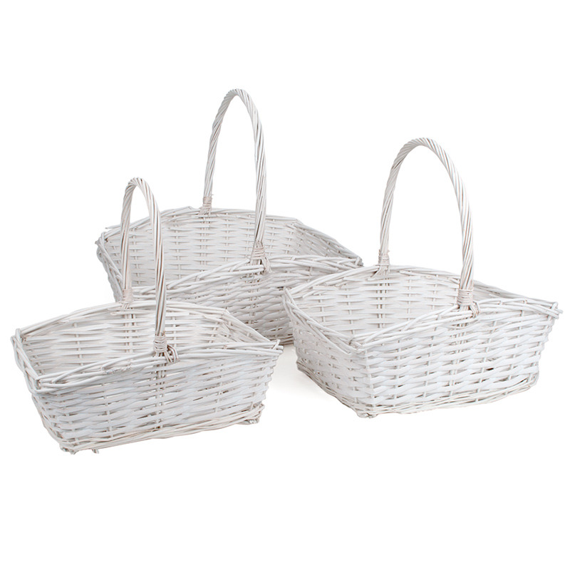 szögletes hasított vessző füles kosár szett fehér 49x40x21/50cm S/3
