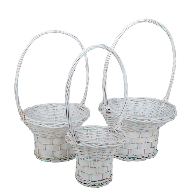 hasított fa füles kosár szett fehér 33x21/60cm S/3