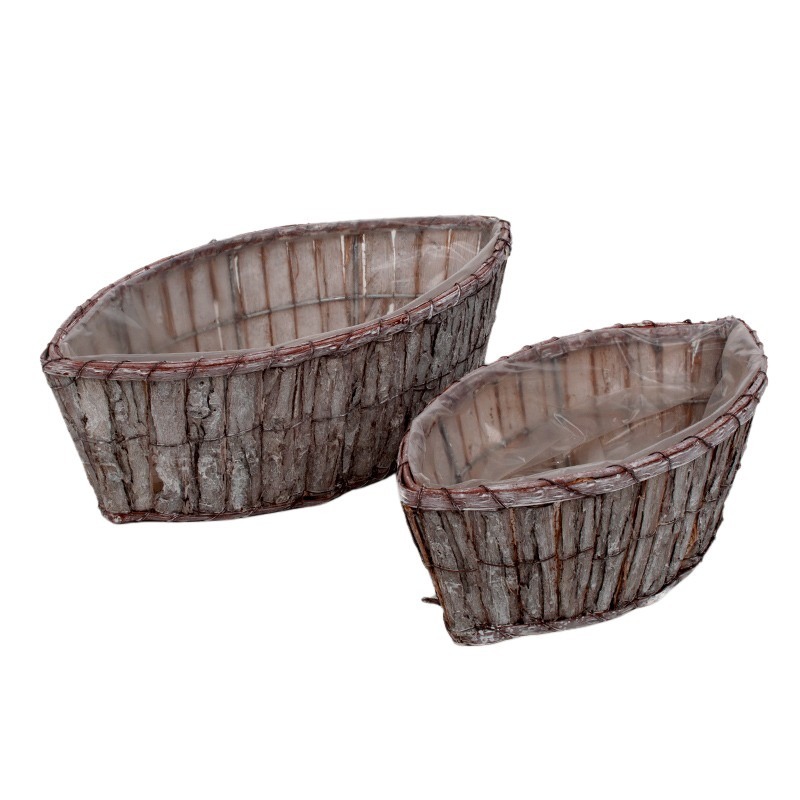 fakéreg csónaktál szett antikolt barna/szürke 37x19x12cm S/2