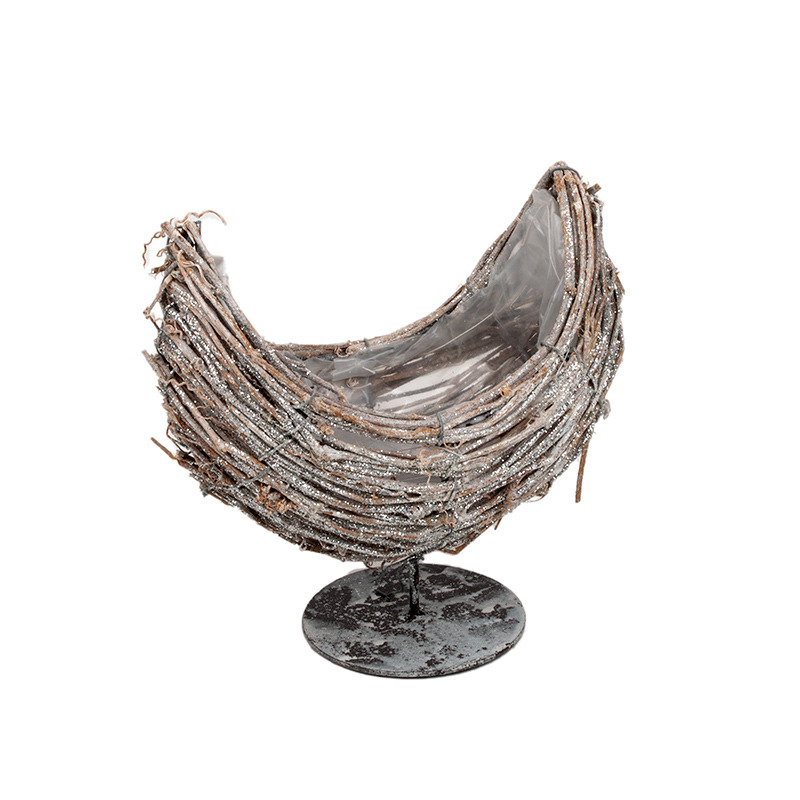 rattan cs&oacute;nak f&eacute;m talpon csillog&oacute; sz&uuml;rke 20x13x12/20cm