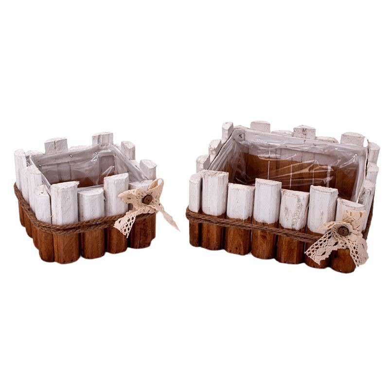 sz&ouml;gletes fahas&aacute;b t&aacute;l szett k&ouml;t&eacute;llel &eacute;s masnival feh&eacute;r-barna 23x23x11cm S/2