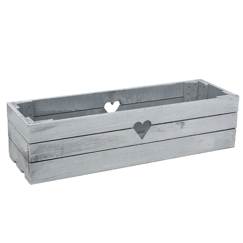 szögletes fa balkonláda szívvel szürke 62x19,5x16cm