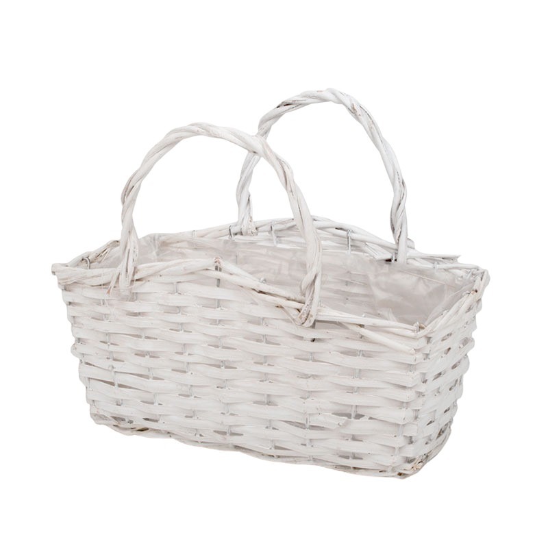 szögletes hasított fa ridikül fehér 29,5x15,5x15/24,5cm