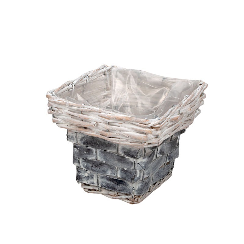 szögletes vastagperemes fonott kaspó fehér-antikolt szürke 17x17,5x14cm