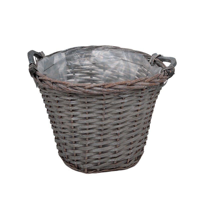 hasított fa kaspó két fa füllel szürke 35x31/34cm