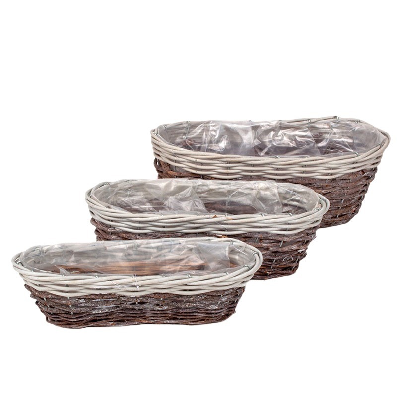 ovális tál szett antikolt barna-szürke 30x15,5x11,5cm S/3