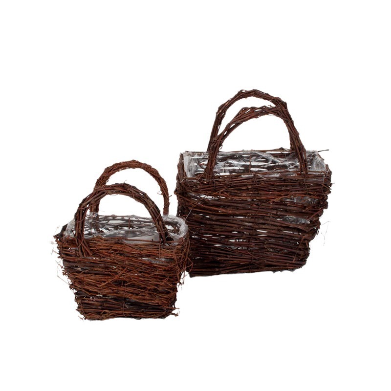 szögletes rattan ridikül szett barna 21x12x16/26cm S/2