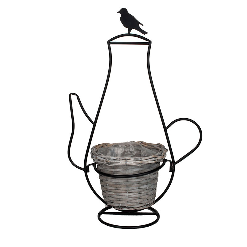 vastagperemes has&iacute;tott fa kasp&oacute; te&aacute;skancs&oacute; alak&uacute; &aacute;llv&aacute;nyon fekete-sz&uuml;rke 24x14/64cm