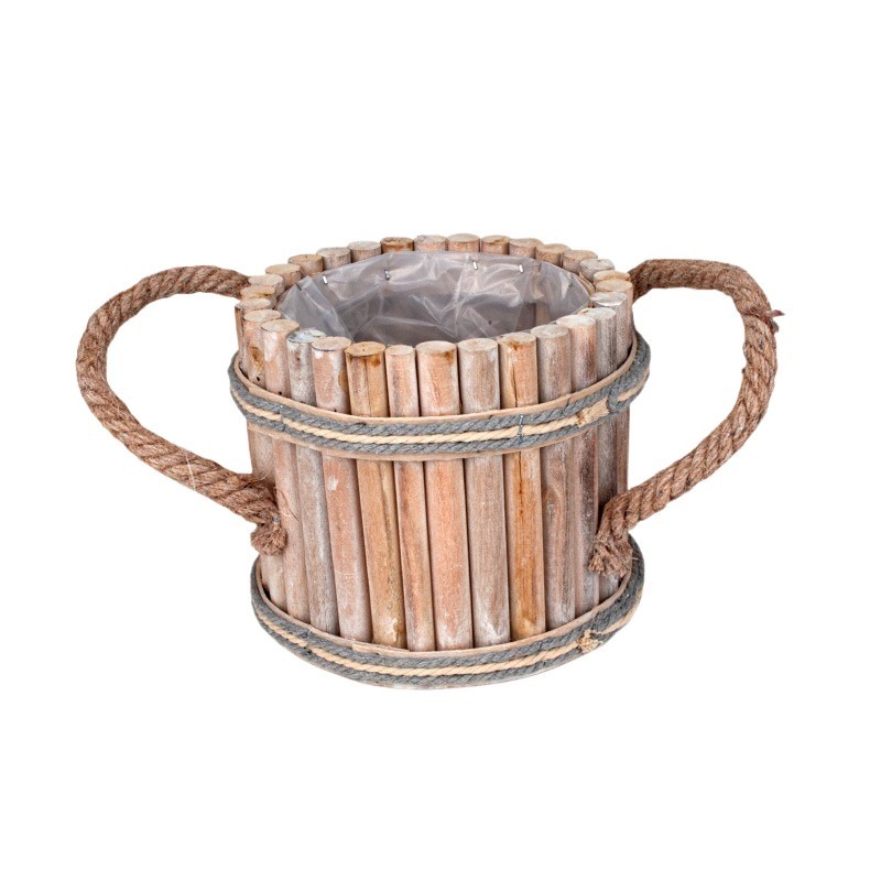 fa hengerkaspó két kötél füllel antikolt barna 18x16cm