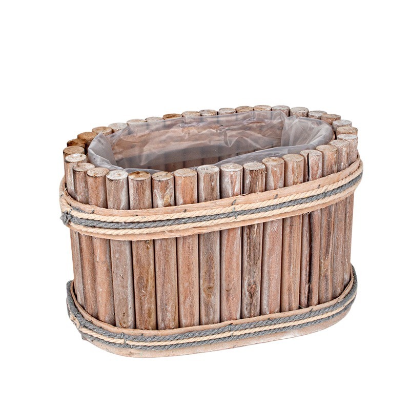 ov&aacute;lis fa t&aacute;l k&ouml;t&eacute;llel antikolt barna 26x16x16cm