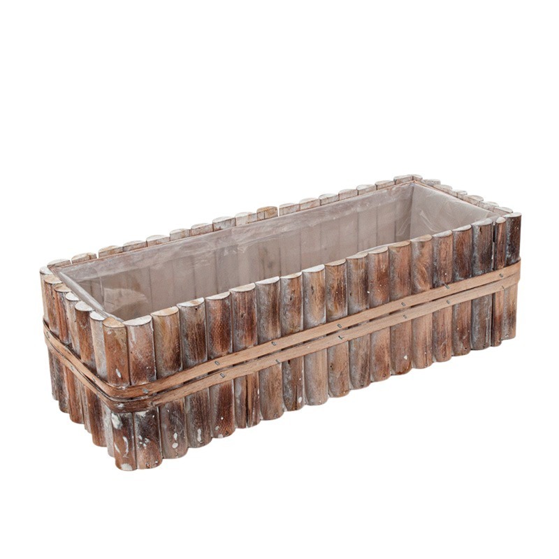 szögletes fa ültetőtál antikolt barna 35x14x10,5cm