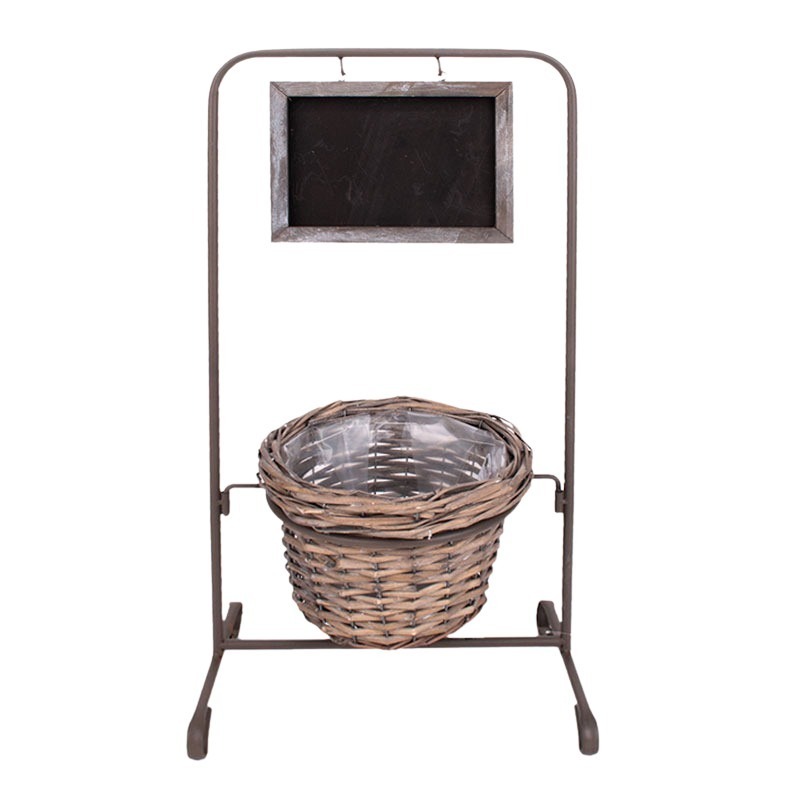 hasított fa kaspó táblás fém állványon szürke 23x16/61cm