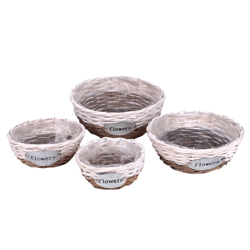 has&iacute;tott vessző t&aacute;l szett flowers felirattal feh&eacute;r-sz&uuml;rke 31x12cm S/4