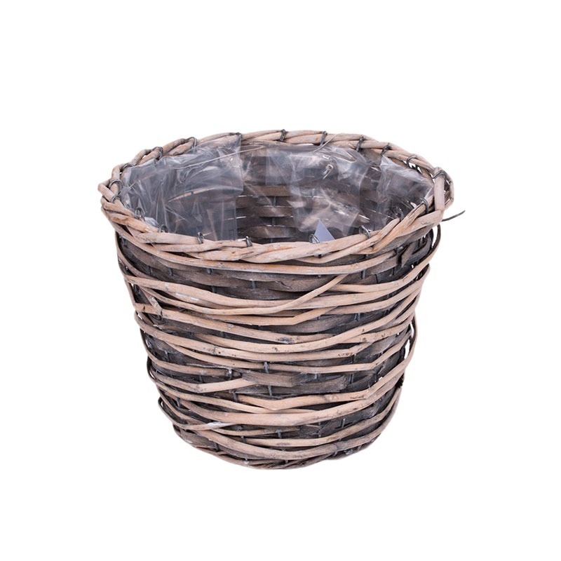 hasított fa kaspó hasított vessző díszítéssel szürke 26x20cm