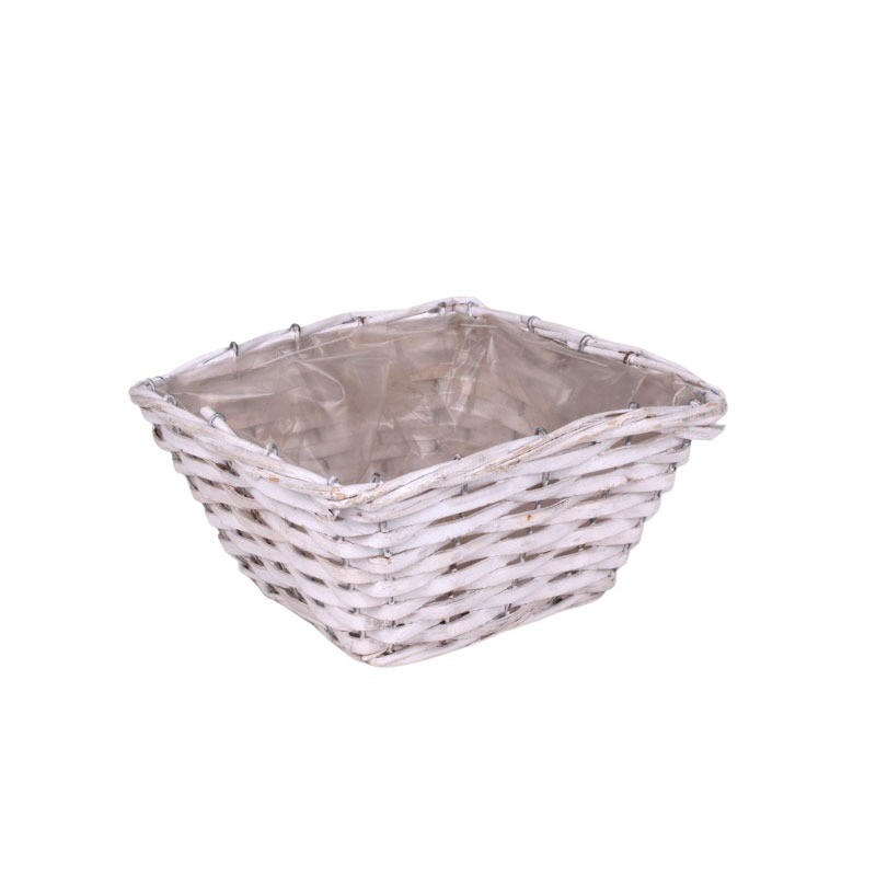 szögletes hasított fa tál fehér 23x23x11cm