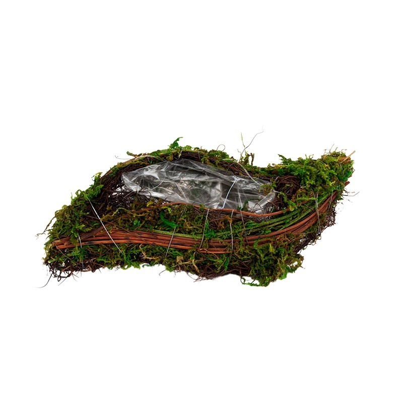 ívelt szálim csónak moha díszítéssel barna-zöld 31x14x7cm