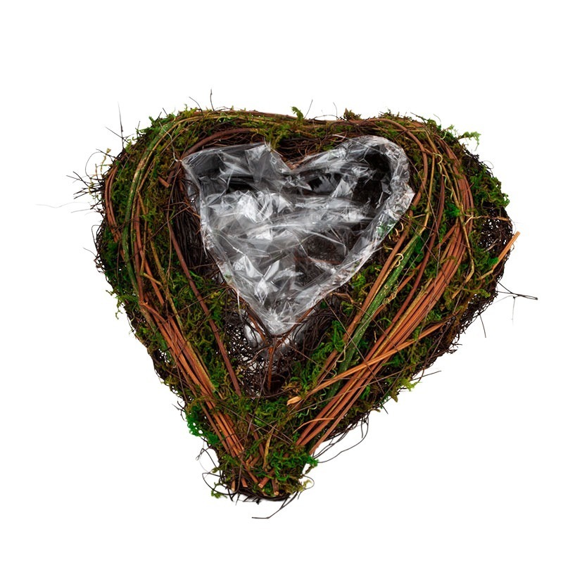 szív alakú szálim tál moha díszítéssel barna-zöld 30x30x10cm