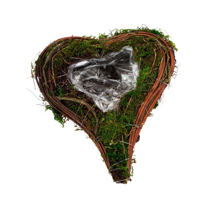 szív alakú szálim tál moha díszítéssel barna-zöld 25x22x8cm