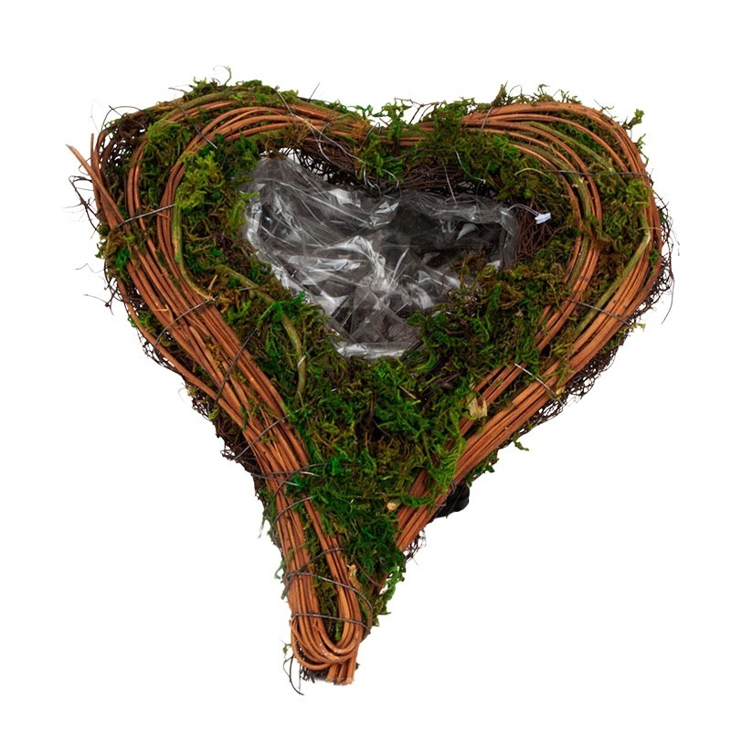 szív alakú szálim tál moha díszítéssel barna-zöld 30x27x10cm