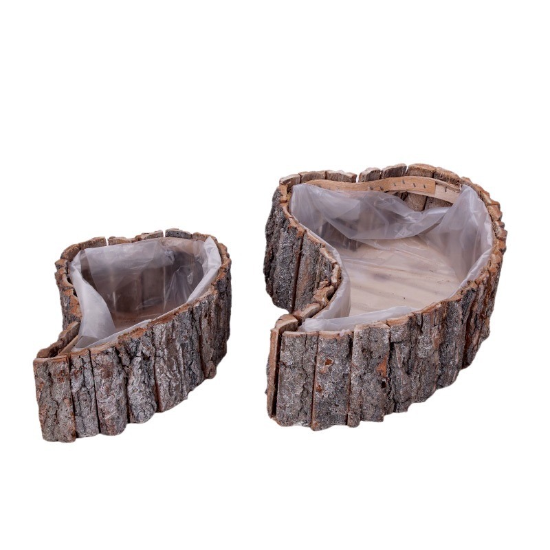 nyújtott szív alakú fakéreg tál szett szürke 35x23x10,5cm S/2