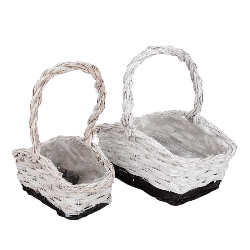 szögletes íves tetejű hasított fa füles kosár szett szürke-fehér 27x19x10/13/29cm S/2