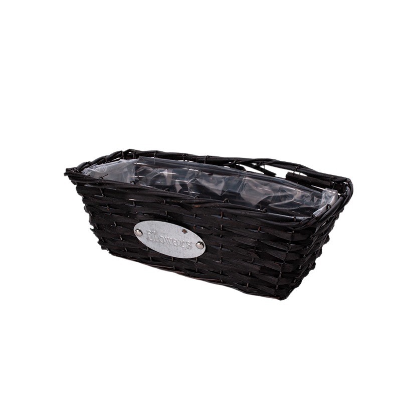 szögletes hasított fa tál flowers felirattal fekete 35,5x16x12cm