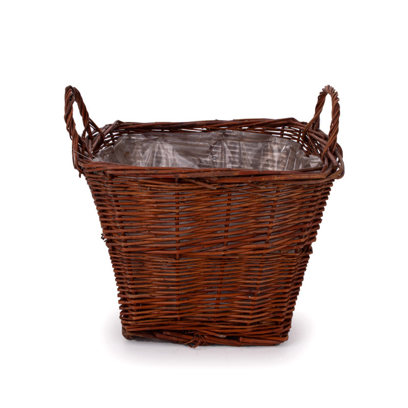 szögletes natúr vessző kaspó két füllel barna 26x26x20,5/26cm