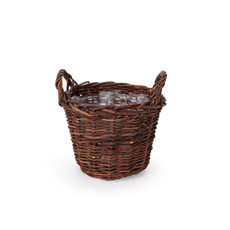 natúr vastagvessző kaspó két füllel barna 21x17/22cm