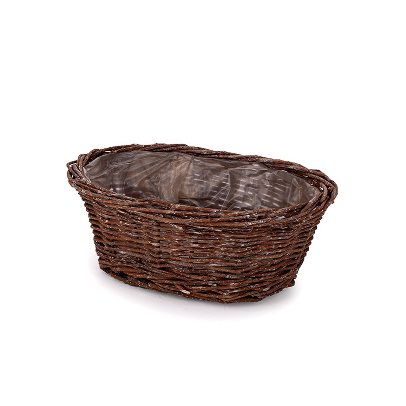 ovális natúr vessző tál antikolt barna 24x18x8,5cm