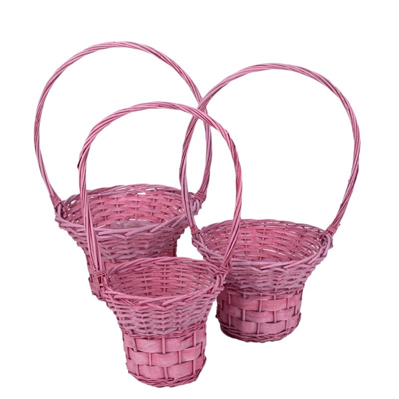 hasított fa füles kosár szett pink 35x23/62cm S/3