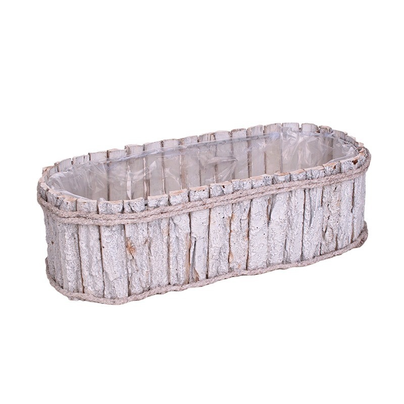 ovális fakéreg tál antikolt fehér 42x17x13cm