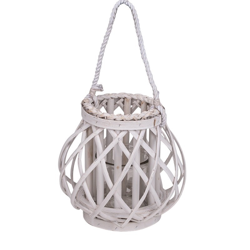 hasított fa akasztós lámpás mécsestartó fehér 21x21cm