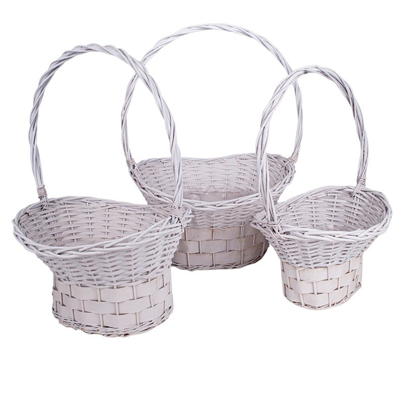 ovális ívelt füles kosár szett fehér 50x41x26/30/70cm S/3