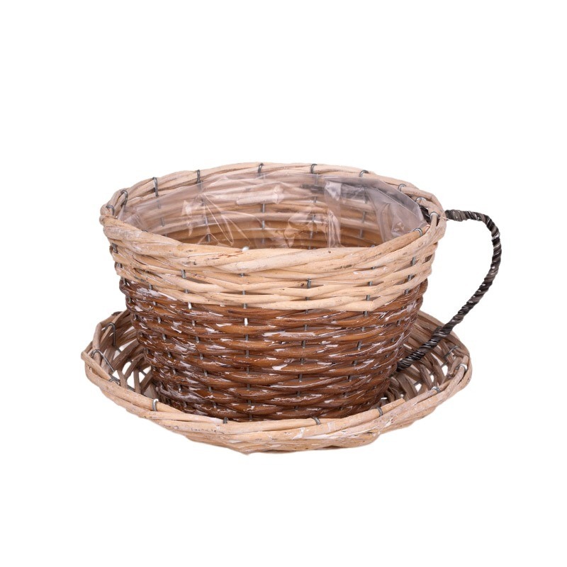 hasított vessző csésze tállal antikolt natúr/barna 25,5/28x16cm