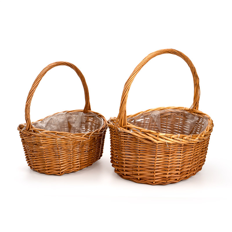 ovális nyúzott vessző füleskosár szett natúr 39x30x19/40cm S/2