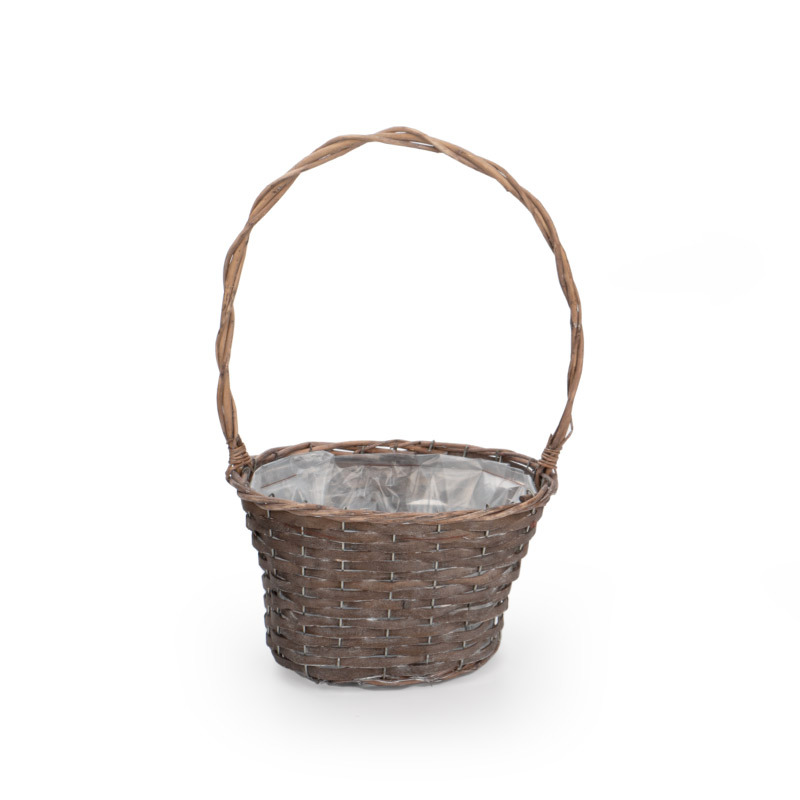 ovális hasított barna füles kosár antikolt barna 30x22,5x17/47cm