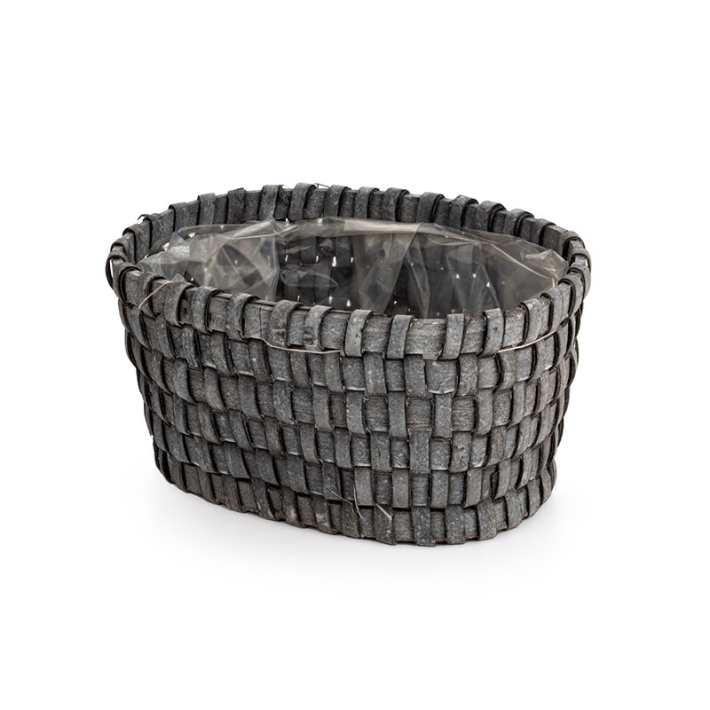 ovális hasított fa ültetőtál szürke 25x18x13cm