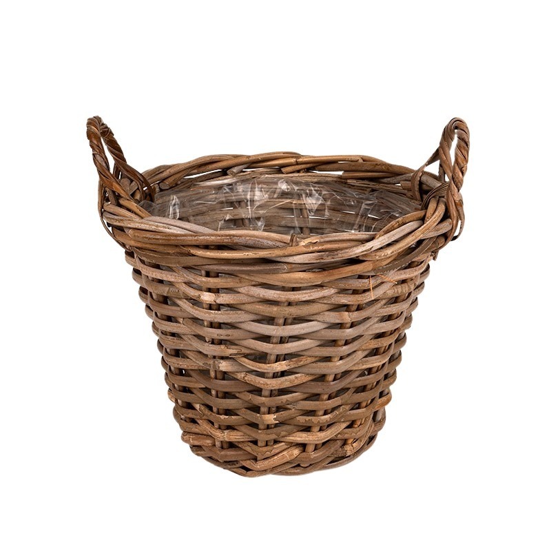 hasított rattan kaspó két füllel barna 30x23/28cm